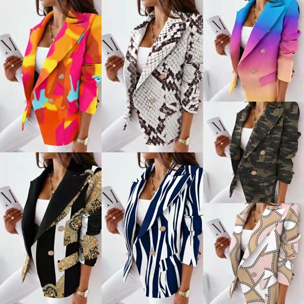 

women's suits & blazers autumn 2021 fashion printing blazer jacket high street elegant office lady coat american stylish long sleeve, White;black