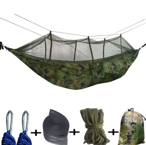 

camp furniture 60sets 1-2 person portable outdoor camping hammock with mosquito net strength parachute fabric hanging bed garden sleeping sw