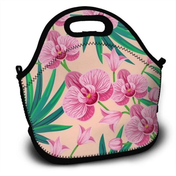

designer storage bagdesigner storage baglunch bag tropical palm leaves and pink orchid flowers insulation cold thermal convenient leisure or