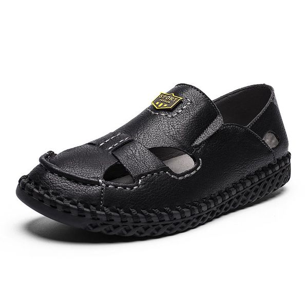 

sandals mens leather beach casual shoes summer breathable men's size 39-48, Black