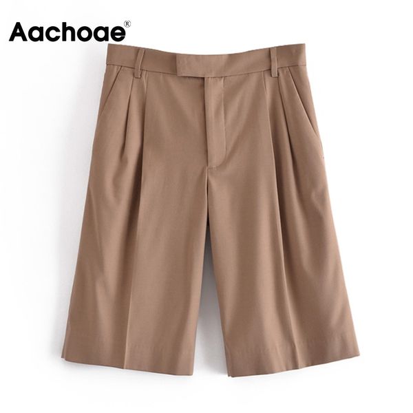 

aachoae summer vintage khaki pants women pleated elegant office suit pants knee length lady straight pants pantalones de mujer 210413, Black;white
