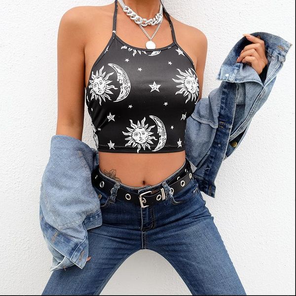 

women cami star print crop tube sleeveless tank vest ladies blouse t shirt, White