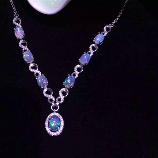 

natural opal necklace gemstone pendant s925 silver fashion elegant round girls women party fine jewelry chains