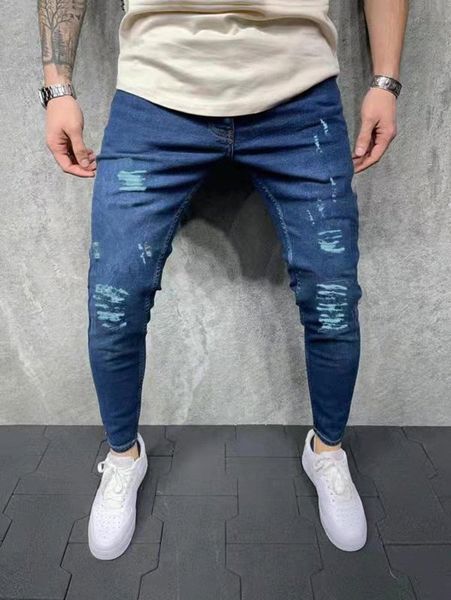 

romwe guys ripped skinny jeans y5zr#, Blue
