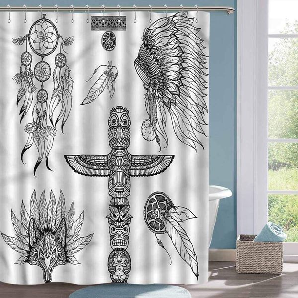 

kids shower curtain tribal primitive cultural icons travel shower curtain w55 xl72
