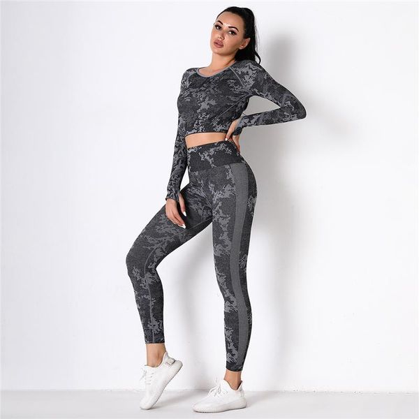 

women's two piece pants 2pcs women seamless yoga set gym workout clothes long sleeve crop high waist leggings fitness sports wear sport, White