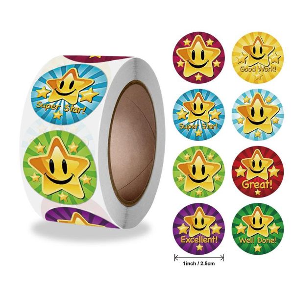 

500pcs 1 inch cartoon star reward stickers for children student circle paper label envelope invite card gift box tag wrap
