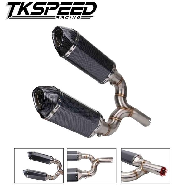 

motorcycle exhaust system 2pcs 51mm motorbike middle pipe escape + 1pcs muffler mid link for benelli 600