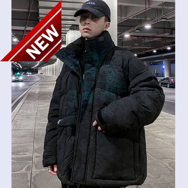 

reflective new down jacket men 2021 casual stand collar padded puffer hip hop fashion black warm winter coat techwear