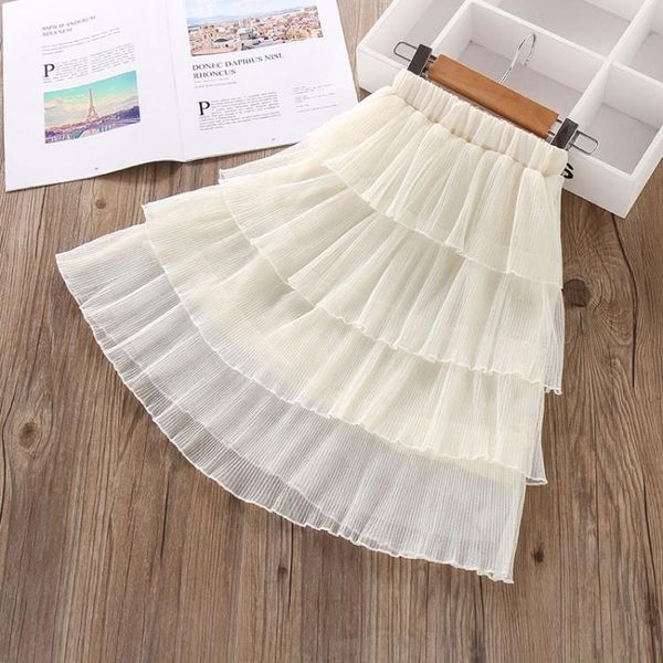 

skirts 4 to 14 years girl tutu skirt summer soft tulle pettiskirt 3 layers chiffon ball gown long children clothing beach, Blue