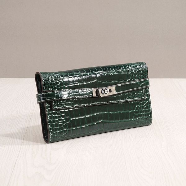 

75% off luxury new 2021 handbag genuine leather women's long purse alligator wallet clip buckle handmade handbag ulat