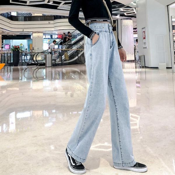 

women's jeans woman wide leg blue casual loose straight spring autumn cotton denim pants vintage trousers female