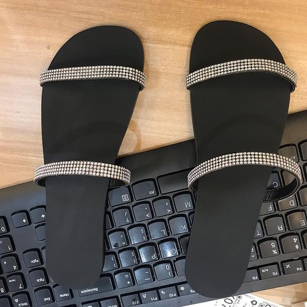 

sandals women's plus-size sandals, summer 2021, flat rhinestone flip-toe, Black