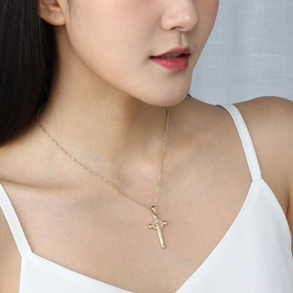 

chains selling hip- trendy simple gold plated crucifix pendant water wave chain necklace accessories for women fashion jewelry, Silver