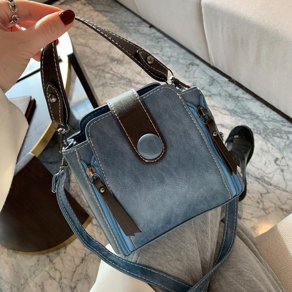 

shoulder bags 2021 fashion retro pu leather crossbody satchel bag hit color women travel small square bucket messenger handbags