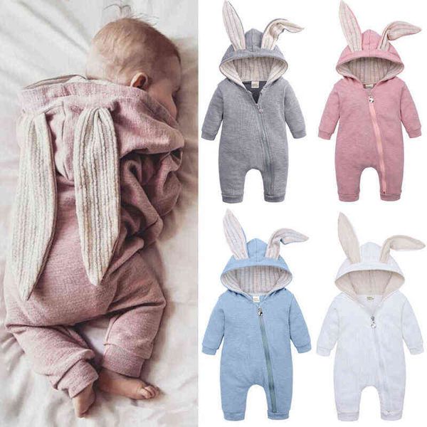

autumn winter newborn baby boy girl clothes rabbit ears long sleeve warm zipper cute romper jumpsuit overall outfits clothing g220223, Blue