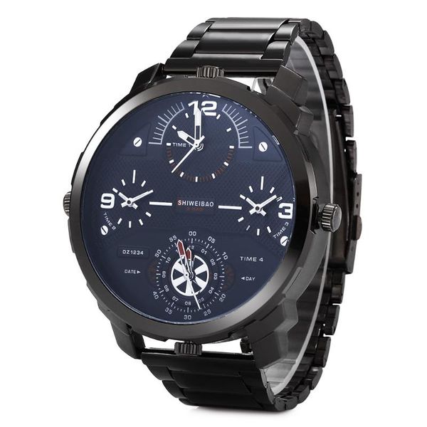 

wristwatches shiweibao brand men's watch luxury casual quartz four time stainless steel strap military sports clock relogio masculino, Slivery;brown