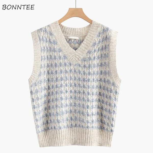 

women's vests sweater vest womens vintage v-neck autumn loose casual knitted chic sleeveless fashion all-match retro harajuku, Black;white