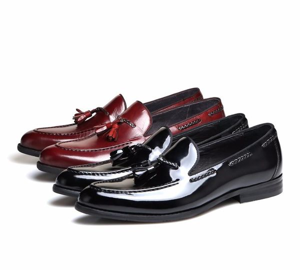 

dress shoes 2021 summer flats man loafers tassel patent leather slip on wedding fashion breathable casual boats shoe black
