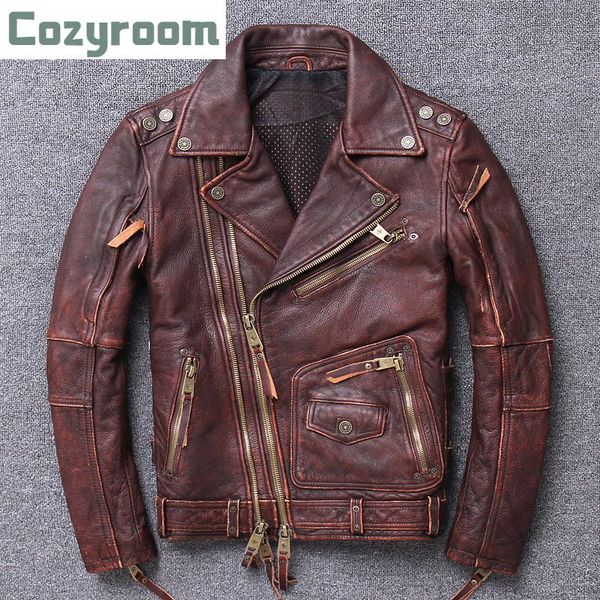 

genuine leather men's motorcycle jackets cowhide clothes & faux, Black