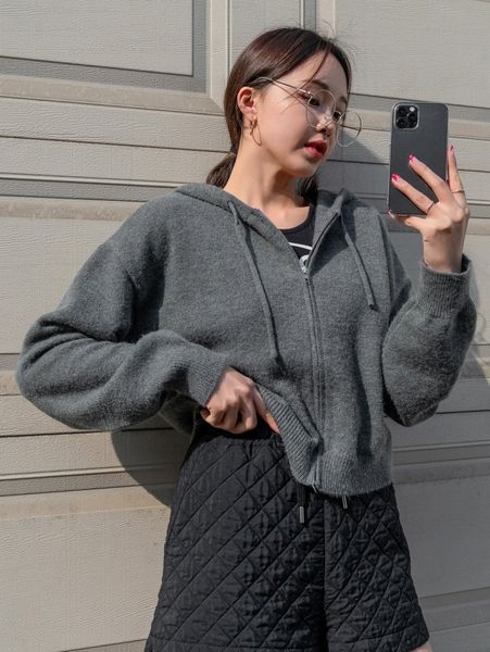 

dazy zip up drop shoulder drawstring hooded cardigan a5gc#, White