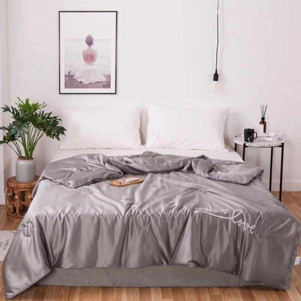 

washed silk summer throw blanket 1pc bed patchwork quilt home duvet grey thin comforter embroidered bedspread applique comforters & sets