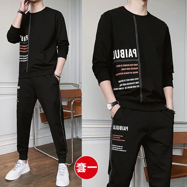 

trend suit 2021 autumn men's sweater youth fashion brand two-piece set, Black