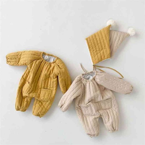 Neonato Ragazza Vestiti Tutine Inverno Stile coreano Trapuntato Tute nate Per bambini Pagliaccetto a maniche lunghe Costumi dell'anno 210625