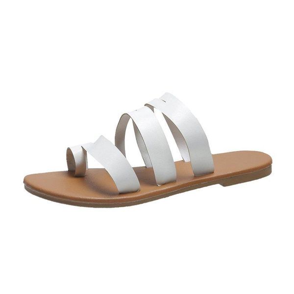 

summer solid color flat sandals and slippers women fashion one-shaped set toe low heel women's, Black