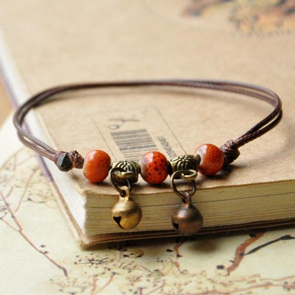 

anklets ceramic anklet female jingdezhen pure hand-knitted small fresh literary national wind korean version of the, Red;blue