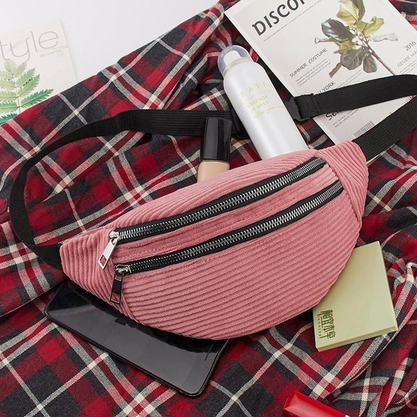 

women corduroy waist bag ladies designer canvas fanny pack fashion travel money phone chest banana female bum belt bags