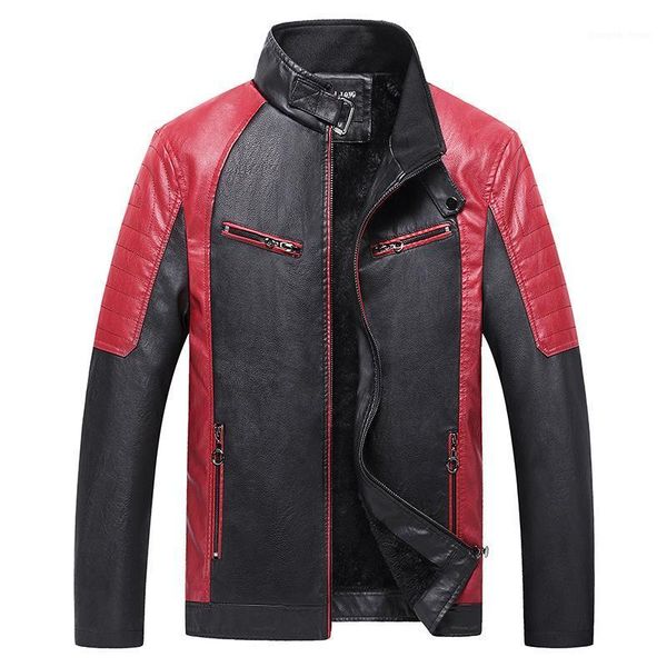 

men casual motor spliced fleece leather jacket autumn winter fashion biker warm coat male outwear men's fur & faux, Black