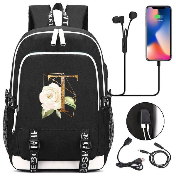 

backpack 26 english letters school bags for teenage girls usb charging backpacks women bookbag men travel lapbag