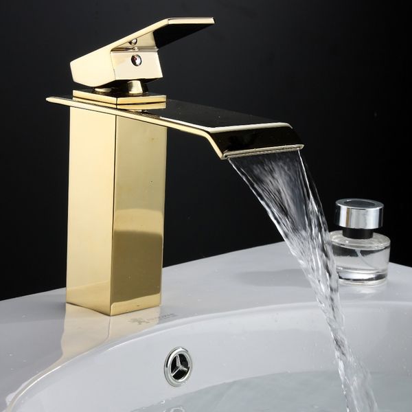 

bathroom sink faucets dhl hipping gold waterfall and cold device polished golden basin mixer tap yxv6