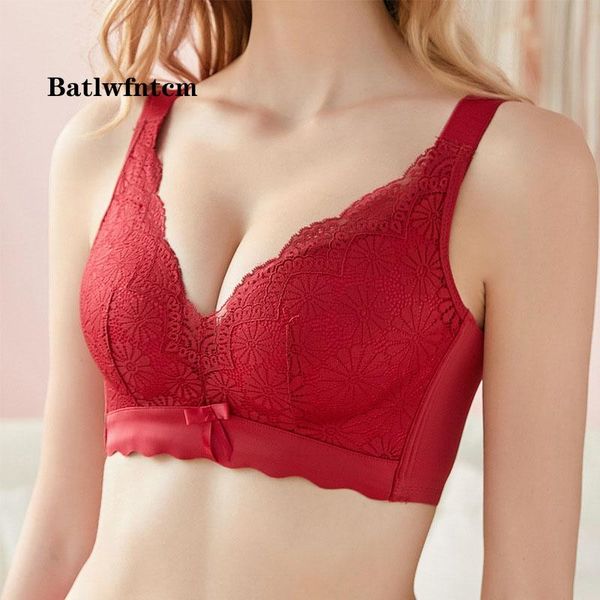 

bras lace rimless bra small bust gathering underwear women's european and american large, Red;black