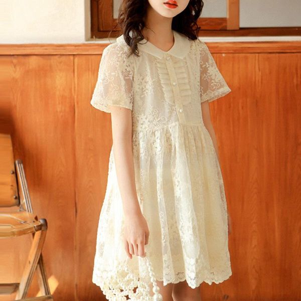 

girls lace patchwork dress female 2021 kid girl tutu net gauze little summer cltohing cute beige princess dresses girl's, Red;yellow