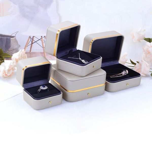 

jewelry pouches, bags ring box leather organizer single brooch necklace storage watch wedding bracelet display black, Pink;blue