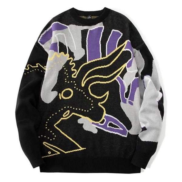 

autumn men harajuku sweaters round neck fashion streetwear pullover mens sweater casual long sleeve hip-hop style trendy pattern 211221, White;black