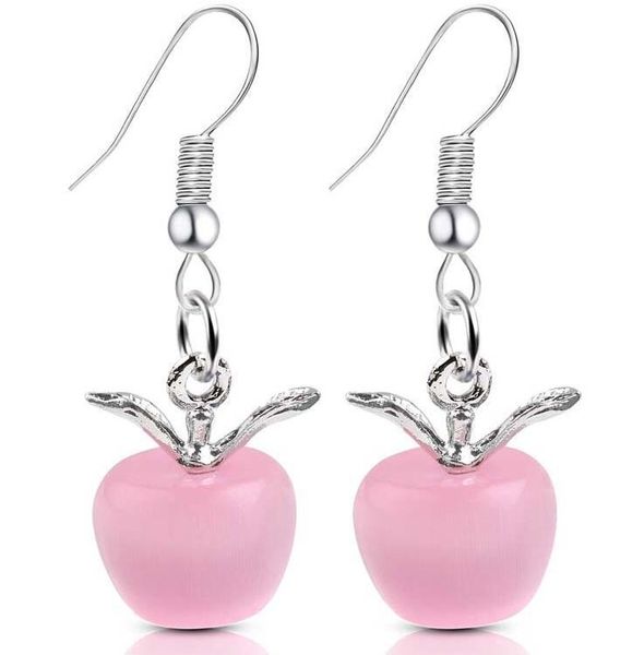 

dangle & chandelier sweet pink opal stone apple shape charm statement earrings for women girl lovely cute fashion stud earings jewelry lover, Silver