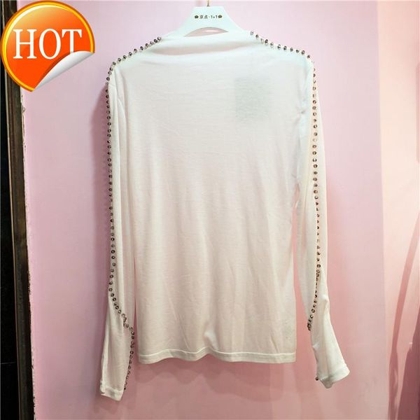 

women's sweaters autumn 2021 european heavy industry nail bead decorative knitting long sleeve bottom coat thin woman, White;black