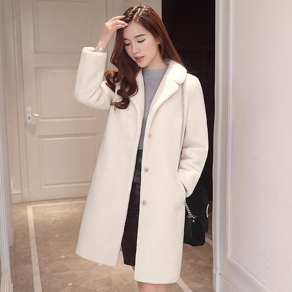 

women's fur & faux notched collar natural wool coats outerwear women fashion single breasted warm winter jackets 2021 autumn collection, Black