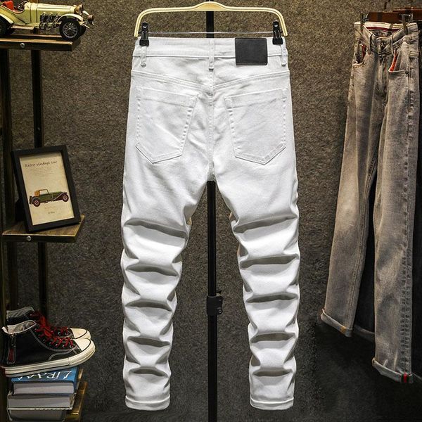 

men's jeans fashion autumn cotton slim elastic business pants trousers classic style denim male black white, Blue