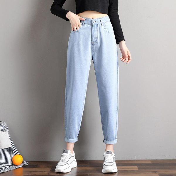 

baggy jeans 2021 women casual ankle-length loose fashion washed mom elastic high waist harem denim pants korean trousers women's, Blue