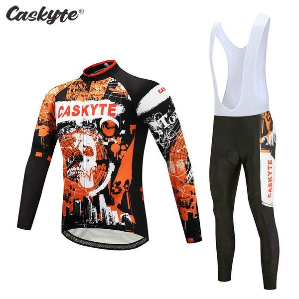 

racing sets 2021 caskyte men's cycling jersey long sleeve set mtb bike clothing maillot ropa ciclismo hombre bicycle wear 9d gel bib pa, Black;blue