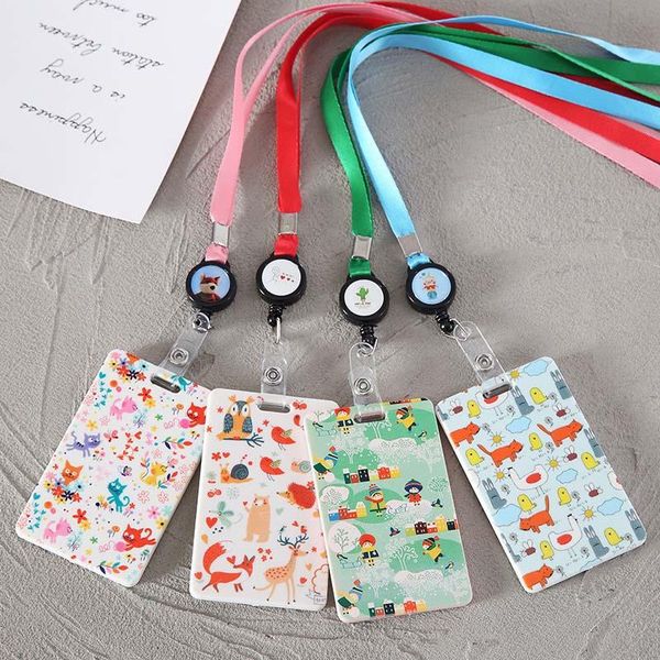 

card holders baeutiful flowers & animals 1 bit shaped named holder identity badge reel with lanyard pu neck strap bus id ic, Brown;gray
