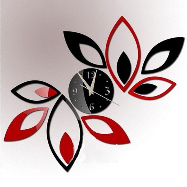 

red and black leaf wall clock diy acrylic mirror xkw clocks