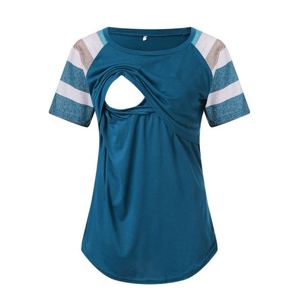 

maternity & tees womens nursing stripe short sleeve round neck breastfeeding blouse for breast feeding shirts pregnant women, White