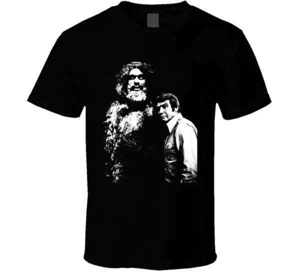 

six million dollar man sasquatch bigfoot 70s tv t shirt, White;black
