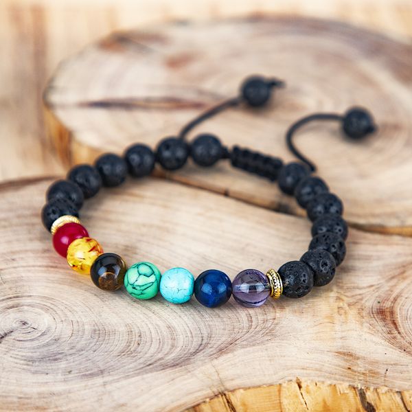 

kimter yoga beads lava rock bracelet 7 chakra bangle aromatherapy braided rope bracelets natural stone jewelry gift dhl b298f, Golden;silver