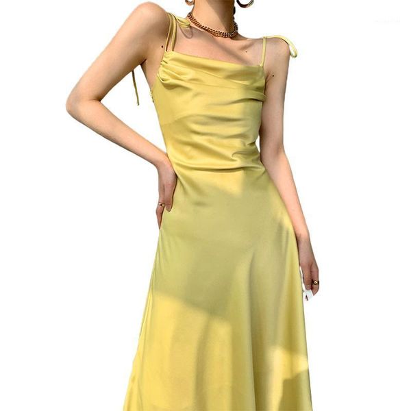 

casual dresses women summer fashion a-line dress, adults sleeveless tie-up solid color boat neck spaghetti strap, Black;gray